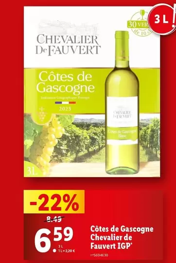 Chevalier De Fauvert - Côtes De Gascogne Chevalier IGP : Vin IGP aux arômes délicats, idéal pour vos repas estivaux. Profitez de notre promotion spéciale !