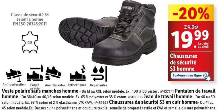 parkside - chaussures de sécurité s3 homme