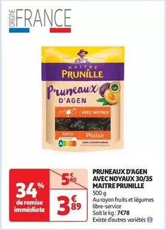 Maitre Prunille - Pruneaux D'Agen avec Moyaux 30/35 : Délicieux et authentiques, à savourer sans modération !