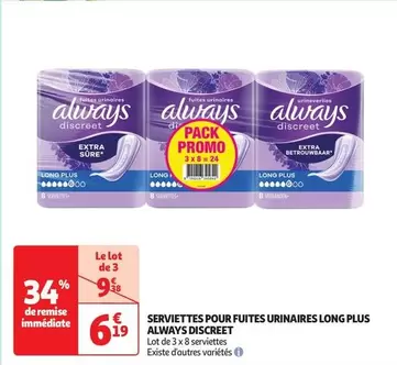 Always - Serviettes Longues Discrètes pour Fuites Urinaires : Protection Efficace et Confort Optimal