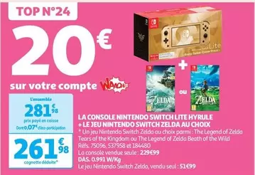 Nintendo Switch Lite Hyrule + Jeu Zelda au Choix - Console Portable avec Design Édition Spéciale