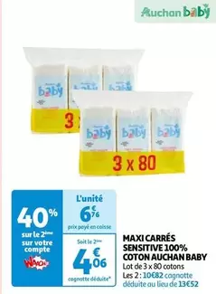 Auchan - Maxi Carres Sensitive 100% Coton Baby