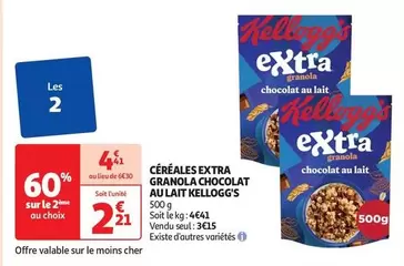 Kellogg's Céréales Extra Granola Chocolat Au Lait - Délicieuses céréales au chocolat avec lait, parfaites pour un petit-déjeuner gourmand!