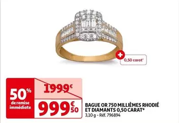 La Vie En Or - Bague en Or 750/1000 Rhodié avec Diamants 0,50 Carat