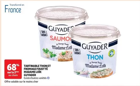 Guyader - Tartinable Thonnet Fromage Fouetté Madame Loïk : une délicieuse combinaison de thon et de fromage fouetté