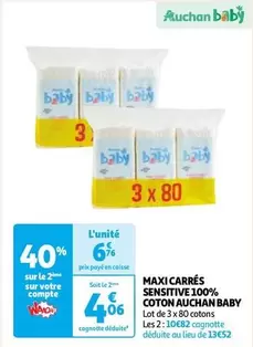 Auchan - Maxi Carres Sensitive 100% Coton Baby 