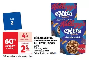 Kellogg's - Céréales Extra Granola Chocolat Au Lait : Délicieuses céréales avec du chocolat au lait pour un petit-déjeuner gourmand