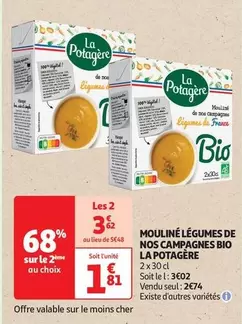 La Potagère - Mouliné Légumes Bio : Savourez la fraîcheur des légumes de nos campagnes en promo !