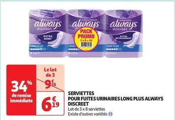 Always - Serviettes Longues Discretes pour Fuites Urinaires