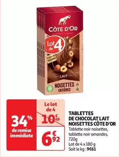 Côte d'or - Tablettes De Chocolat Lait Noisettes