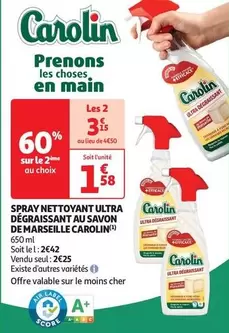 Carolin - Spray Nettoyant Ultra Dégraissant au Savon de Marseille : Élimine les graisses, efficace et naturel !