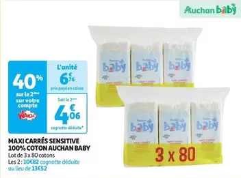 Auchan - Maxi Carrés Sensitive 100% Coton Baby