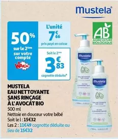 Mustela - Eau Nettoyante Sans Rincage À L'Avocat Bio : Douceur et Efficacité pour la Peau