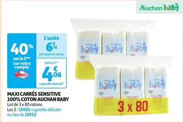 Auchan - Maxi Carrés Sensitive 100% Coton Baby 