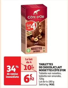 Côte D'Or - Tablettes De Chocolat Lait Noisettes