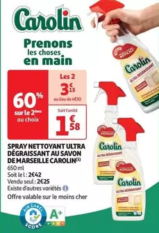 Carolin - Spray Nettoyant Ultra Dégraissant au Savon de Marseille : Élimine efficacement les graisses avec une formule naturelle et respectueuse de l'environnement.