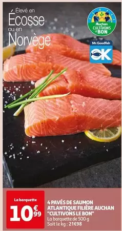 Auchan - Pavés de Saumon Atlantique, 4 pièces, Filière 'Cultivons Le Bon' - Promotion disponible