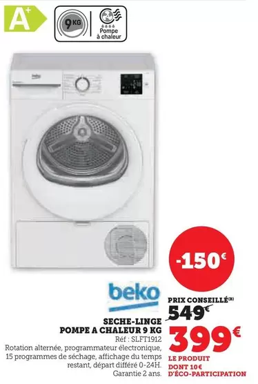 Beko - Seche-linge Pompe A Chaleur 9 Kg offre à 399€ sur Hyper U