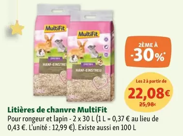 MultiFit, - Litière Chanvre Rongeurs 30 L