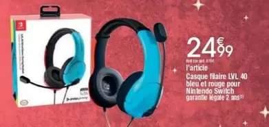 Nintendo - Casque Fiaire Lvl 40 Bleu Et Rouge Pour  Switch offre à 24,99€ sur Cora