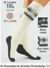 Chaussettes De Ski Mixtes Thermolactyl. 32% offre à 19,99€ sur Damart