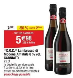 Carniato - Lambrusco Di Modena Amabile 8 % Vol. offre à 3,99€ sur Cora