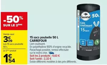 Carrefour - 15 Sacs Poubelle 50 L