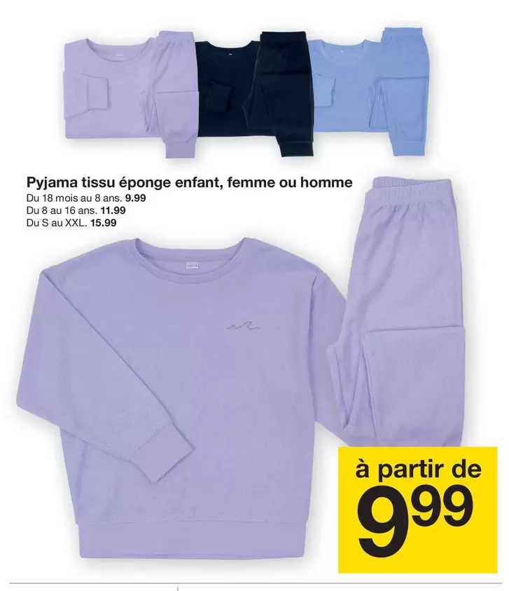 Pyjama Tissu Éponge Enfant, Femme Ou Homme offre à 9,99€ sur Zeeman