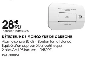 Détecteur De Monoxyde De Carbone offre à 28,9€ sur Brico Pro