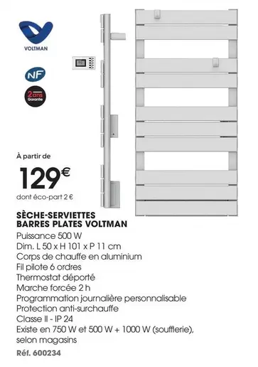 Dim - Sèche-serviettes Barres Plates Voltman offre à 129€ sur Brico Pro