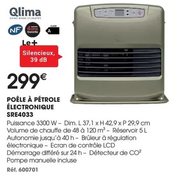 Qlima - Poêle À Pétrole Électronique SRE4033 offre à 299€ sur Brico Pro