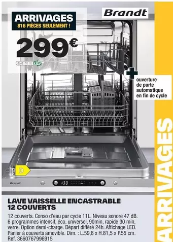 Brandt - Lave Vaisselle Encastrable 12 Couverts