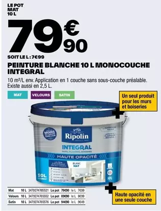 Ripolin Peinture Blanche 10 L Monocouche Integral - Idéale pour un résultat impeccable et rapide