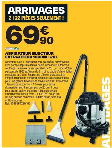 Parkside Aspirateur Injecteur Extracteur 1600ui 20L - Performance et efficacité pour un nettoyage professionnel