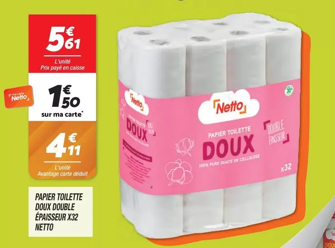 Papier Toilette Doux Double E Pascuit offre à 1,5€ sur Netto