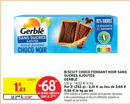 Gerblé - Biscuit Choco Fondant Noir Sans Sucres Ajoutés : Délice chocolaté sans sucres ajoutés