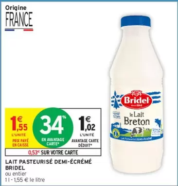 Bridel - Lait Pasteurisé Demi-écrémé