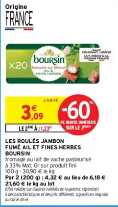 Boursin - Roulés Jambon Fumé Ail et Fines Herbes - Savourez la combinaison parfaite de fromage crémeux et de jambon fumé!