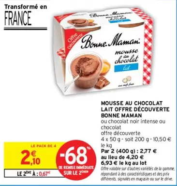 Offre Découverte : Mousse au Chocolat au Lait Bonne Maman