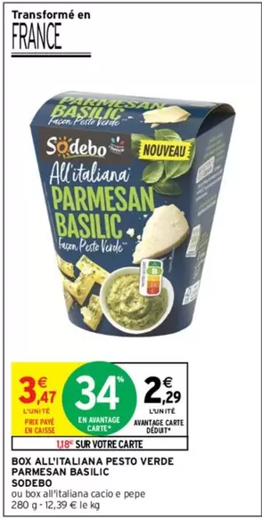 Sodebo Box All'italian Pesto Verde Parmesan Basilic - Un délice italien à savourer !