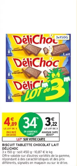 Délichoc - Biscuit Tablette Chocolat Lait