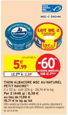 Petit navire - Thon Albacore Msc Au Naturel