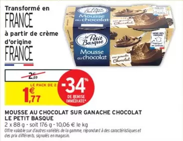 Le Petit Basque - Mousse au Chocolat sur Ganache Chocolat : Délice chocolaté irrésistible!