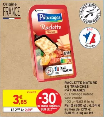 paturages - raclette nature en tranches