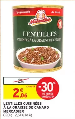 Canard - Lentilles Cuisinées À La Graisse De offre à 2,06€ sur Intermarché Contact