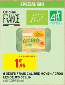 Geslin - 6 Oeufs Frais Calibre Moyen/Gros - Promotion sur les Oeufs de Qualité