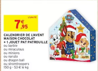 Calendrier de l'Avent Maison Chocolat avec 1 Jouet Pat Patrouille - Promo Spéciale