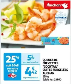 Auchan - Queues de Crevettes 'Cocktail' Cuites Surgelées : Délicieuses et Pratiques pour vos Apéritifs