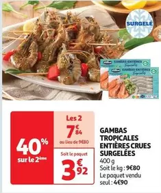 gambas tropicales entières crues surgelées