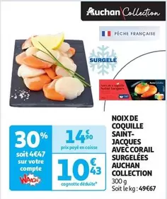 Auchan - Noix de Coquille Saint-Jacques avec Corail Surgelées : Délicieuses et Pratiques pour vos Repas